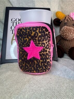 Leopard Print Pink Star Crossbody Pouch
